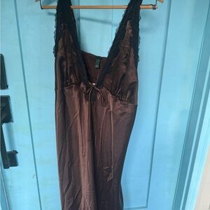 Elegant Brown Lace Trim Slip Dress